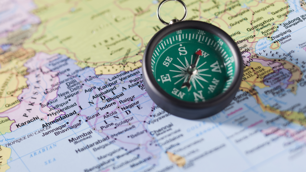 Image of India map with compass