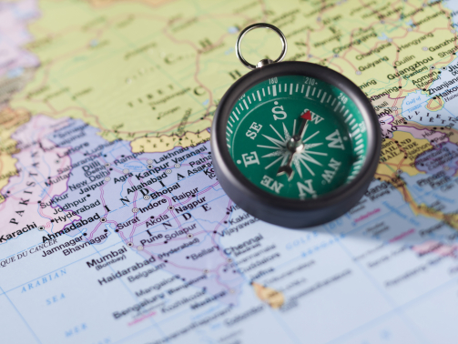 Image of India map with compass
